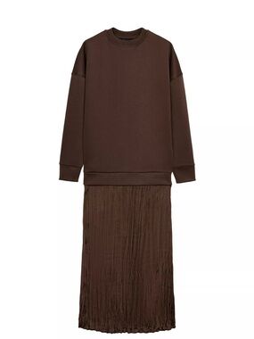 Zara Brown Maxi Dress with Sweatshirt Top